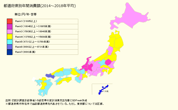 グラフ すし(外食)の家計消費支出 都道府県別年間家計消費支出