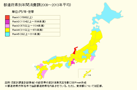 グラフ <ミシン>の家計消費支出 都道府県別年間消費支出