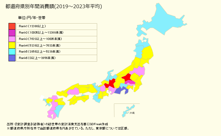 グラフ 一般家具の家計消費支出 一般家具の都道府県別年間家計消費支出