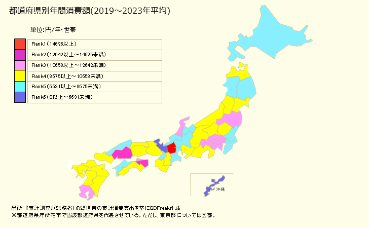 グラフ 寝具類の家計消費支出 寝具類の都道府県別年間家計消費支出