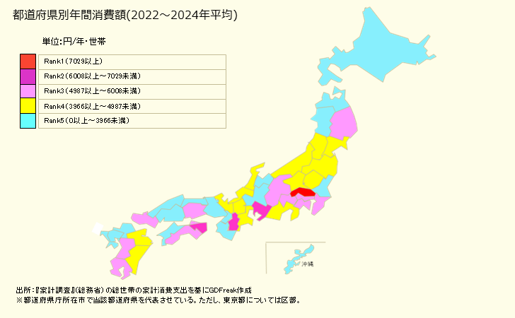グラフ 他の寝具類の家計消費支出 他の寝具類の都道府県別年間家計消費支出