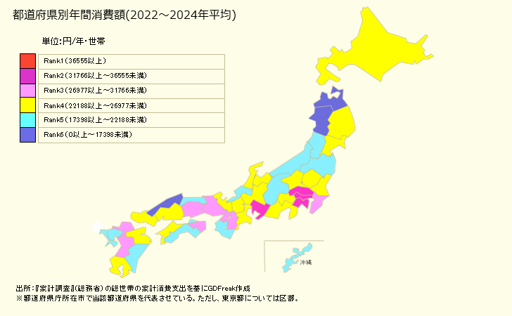 グラフ 婦人用洋服の家計消費支出 婦人用洋服の都道府県別年間家計消費支出