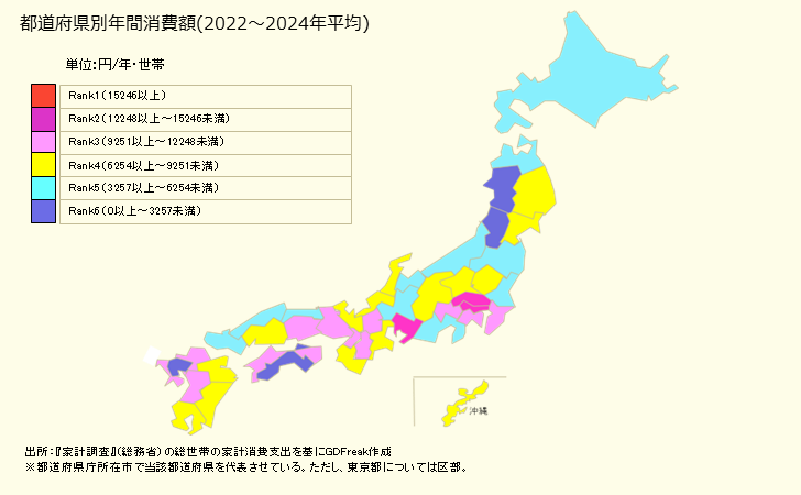 グラフ 他の婦人用洋服の家計消費支出 他の婦人用洋服の都道府県別年間家計消費支出
