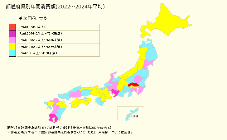 グラフ 子供服の家計消費支出 子供服の都道府県別年間家計消費支出