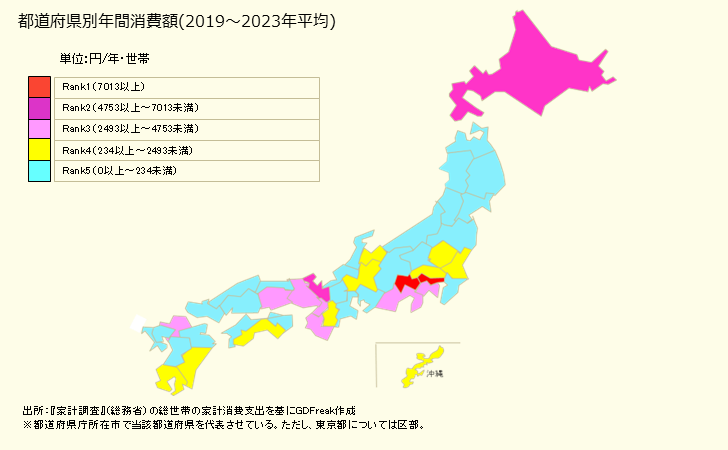 グラフ 私立小学校の家計消費支出 私立小学校の都道府県別年間家計消費支出