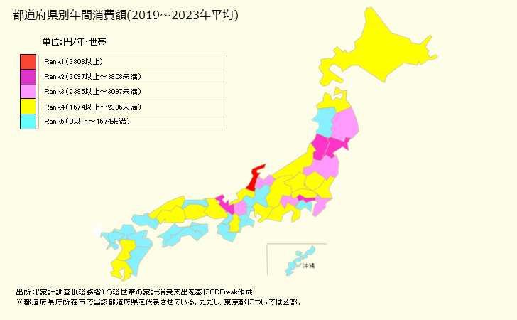 グラフ 諸会費の家計消費支出 諸会費の都道府県別年間家計消費支出