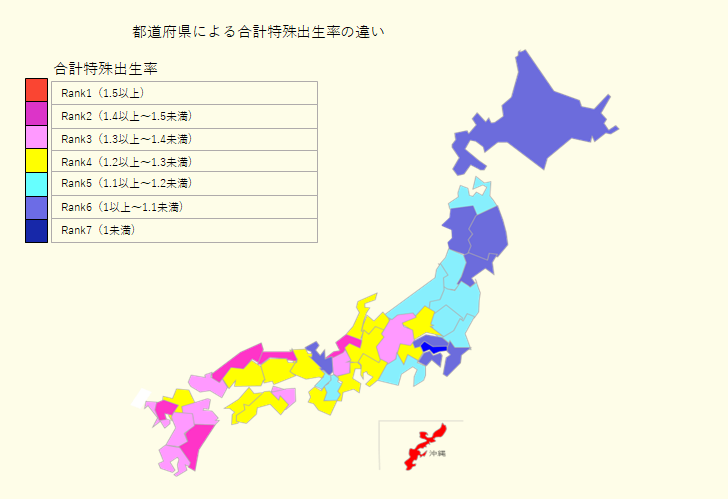 グラフ 2024年 都道府県の合計特殊出生率のマッピング